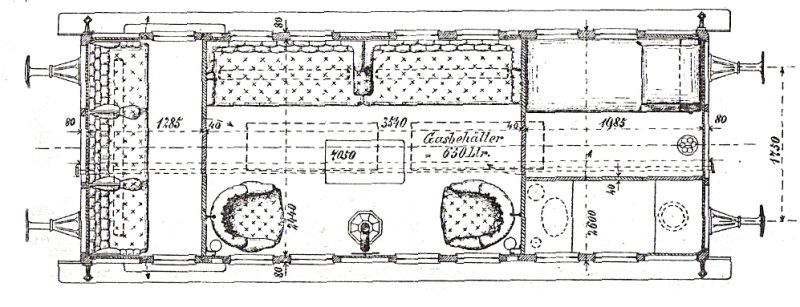 Bild Abb. 5. Salonwagen A.1., Grundriss mit Einrichtung, 1888
