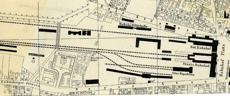 Bild Abb. 2. Planskizze: Herbststraßenbrücke und Bahnhöfe, ~1870